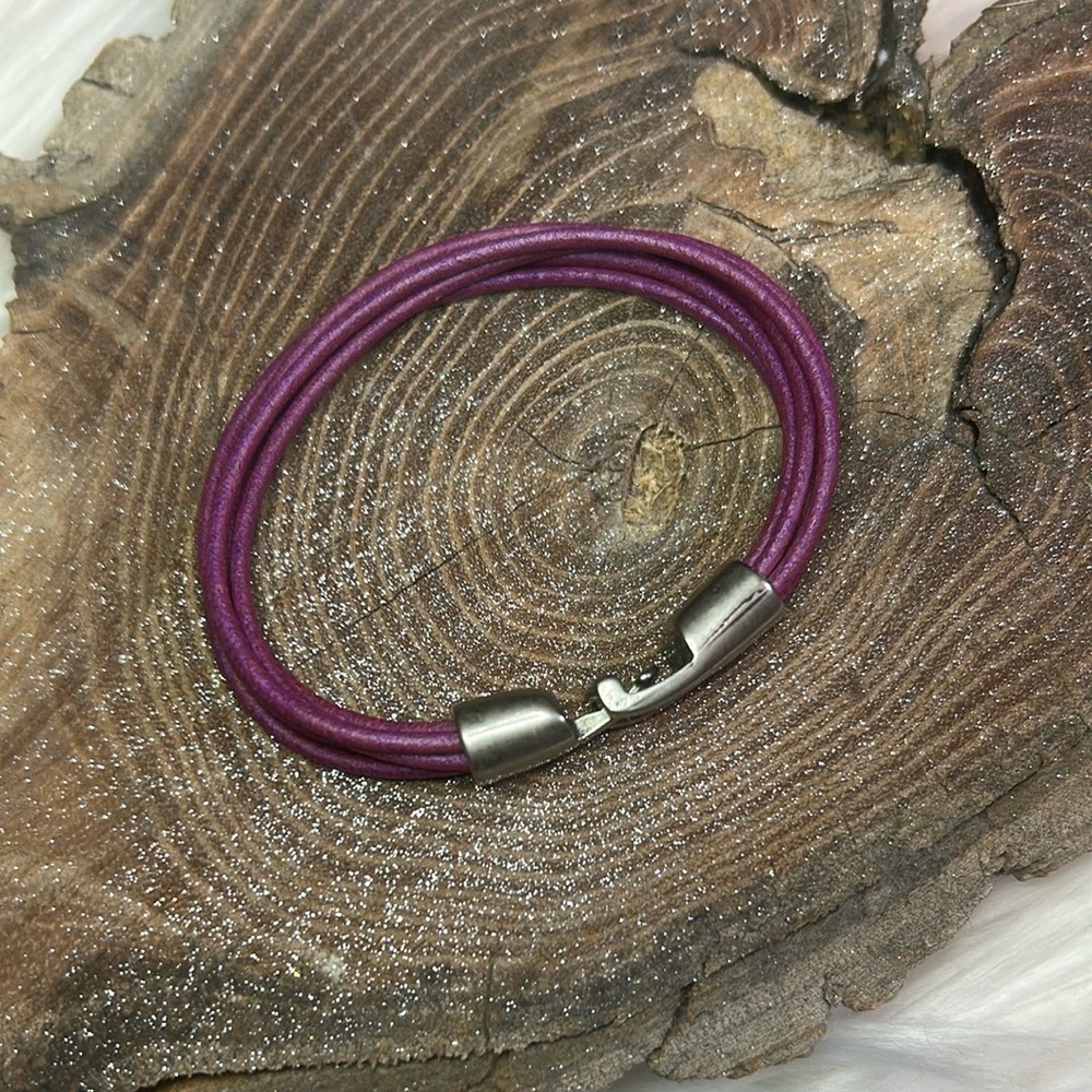 Purple Leather Wrap Bracelet with Silver Clasp